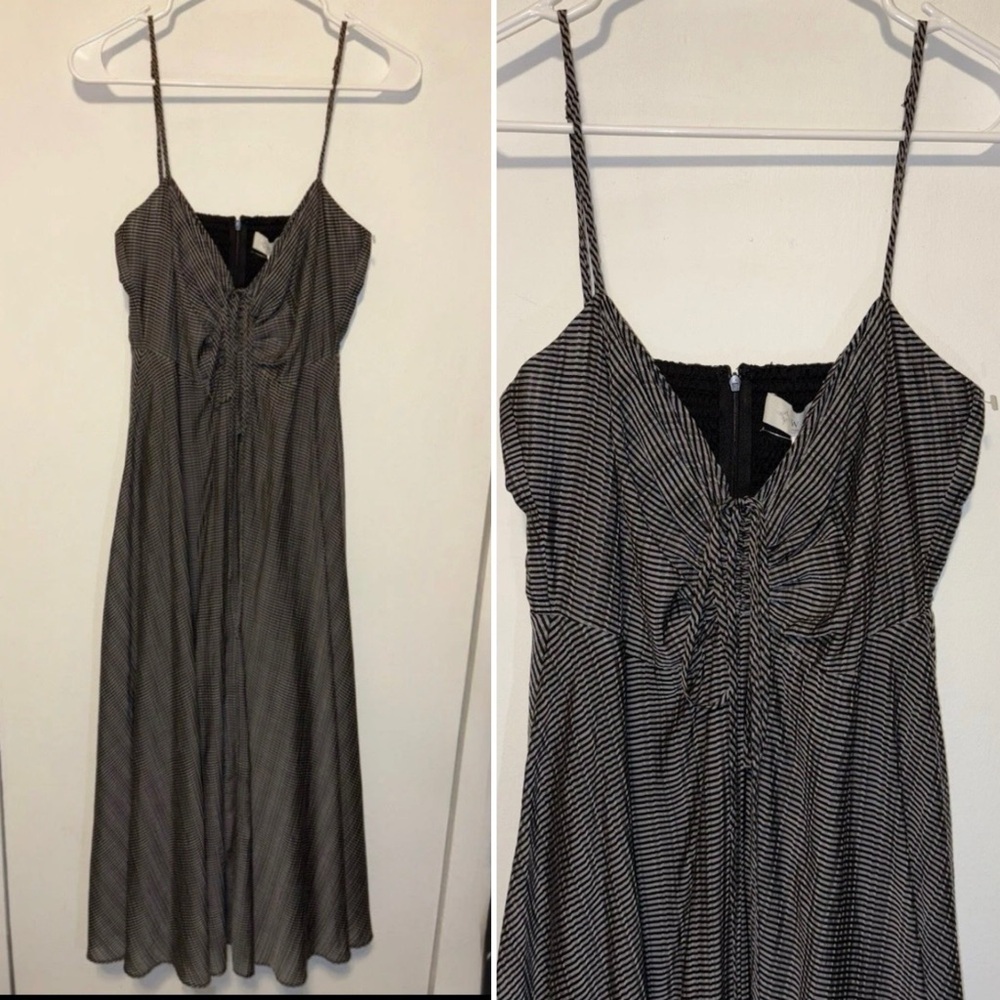 WAYF Witchy Goth Ruched Seersucker Striped Dress  Size M Cottagecore Romantic